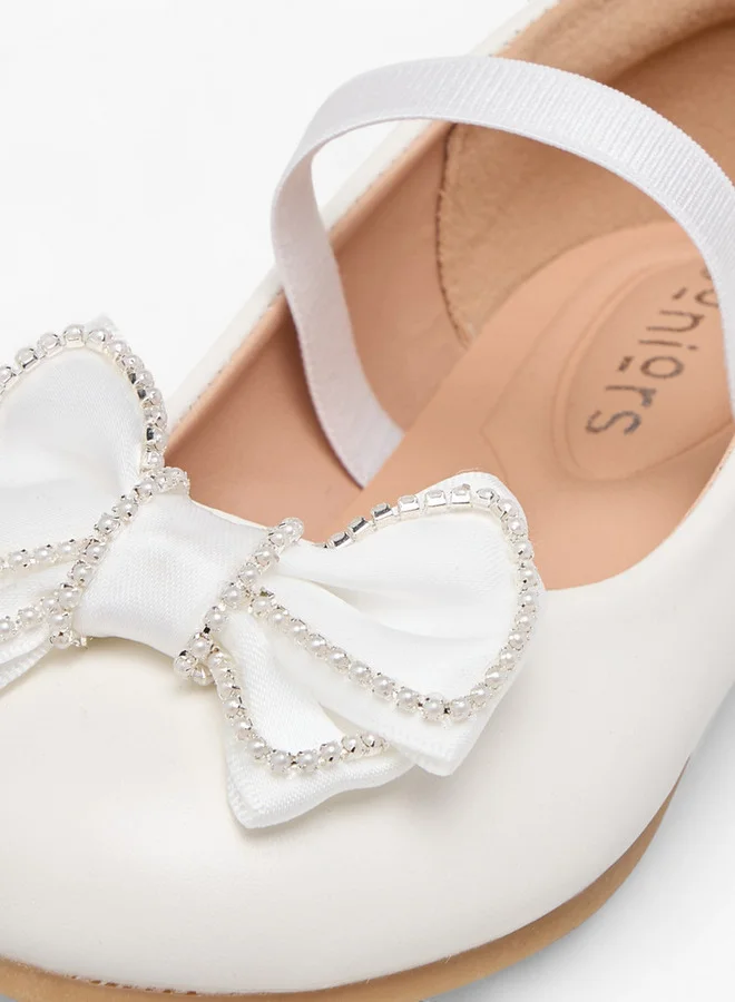 JUNIORS Girls Bow Accent Ballerina Shoes with Elasticated Strap