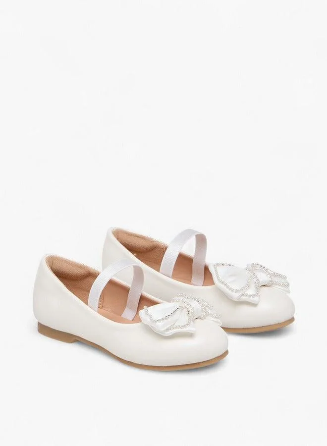 JUNIORS Girls Bow Accent Ballerina Shoes with Elasticated Strap