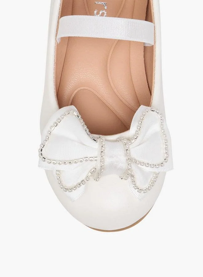 JUNIORS Girls Bow Accent Ballerina Shoes with Elasticated Strap
