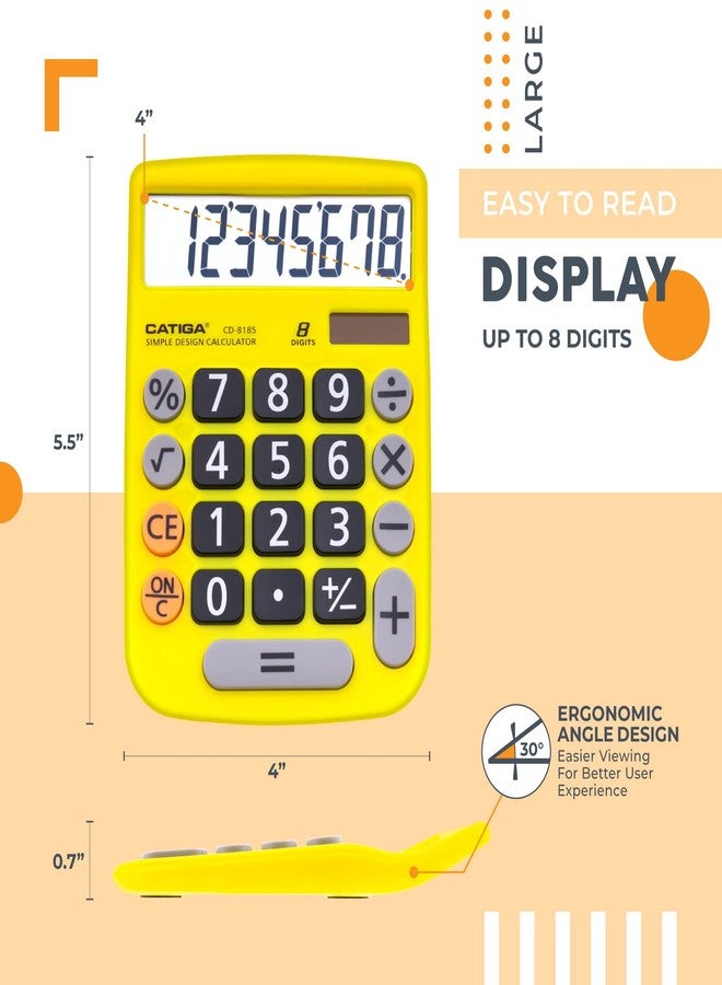 CATIGA Desktop Calculator 8 Digit with Solar Power and LCD Display, Big Buttons, for Home, Office, School, Class and Business, 4 Function Small Basic Calculators for Desk, CD-8185 - Image 2