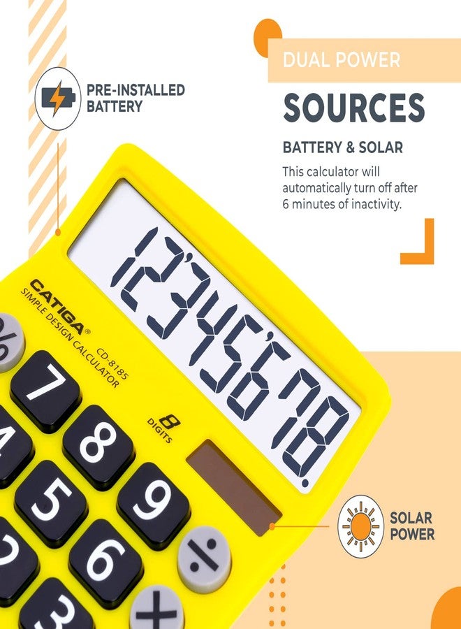 CATIGA Desktop Calculator 8 Digit with Solar Power and LCD Display, Big Buttons, for Home, Office, School, Class and Business, 4 Function Small Basic Calculators for Desk, CD-8185 - Image 3