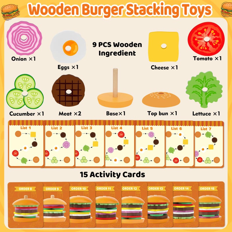Jumlys Montessori Toys For 2  3  4  5  Year Old  Wooden Burger Stacking Toys  Fine Motor Toys For Kids Boys Girls  Ideal Preschool Educational And Learning Toys  Perfect Christmas Birthday Gifts - Image 2