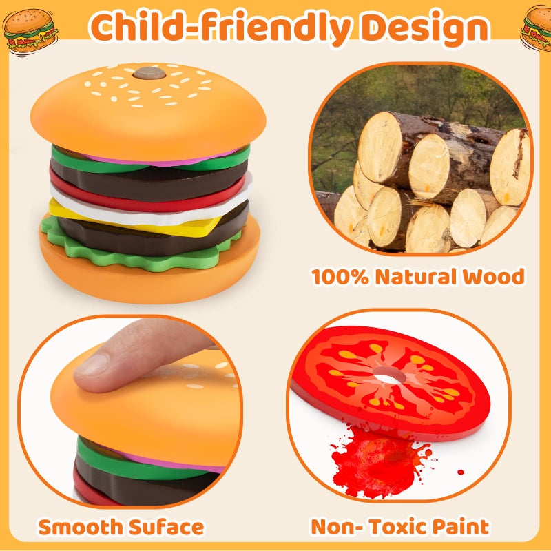 Jumlys Montessori Toys For 2  3  4  5  Year Old  Wooden Burger Stacking Toys  Fine Motor Toys For Kids Boys Girls  Ideal Preschool Educational And Learning Toys  Perfect Christmas Birthday Gifts - Image 4