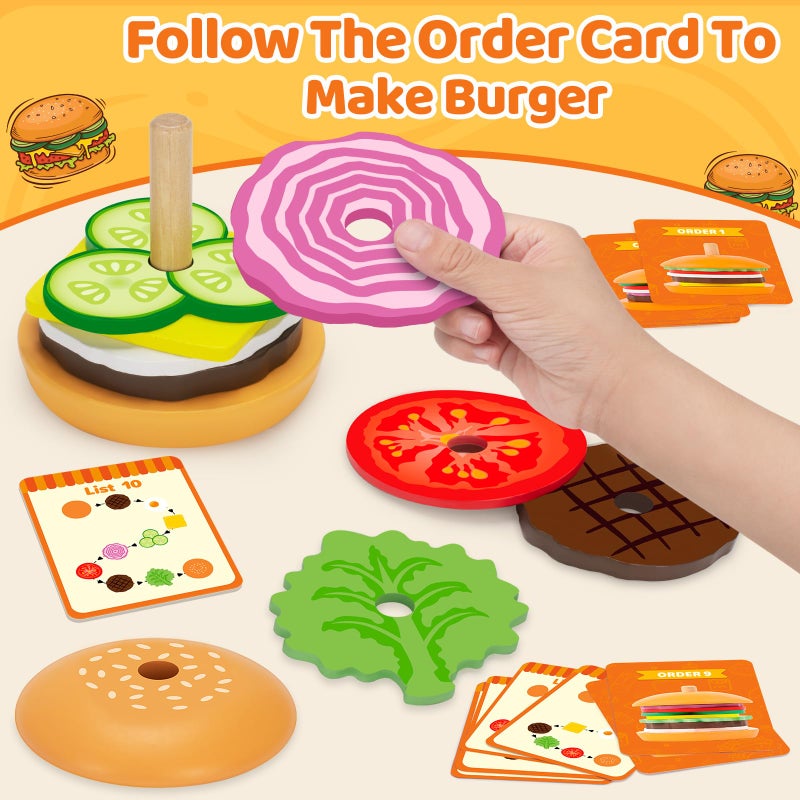 Jumlys Montessori Toys For 2  3  4  5  Year Old  Wooden Burger Stacking Toys  Fine Motor Toys For Kids Boys Girls  Ideal Preschool Educational And Learning Toys  Perfect Christmas Birthday Gifts - Image 3