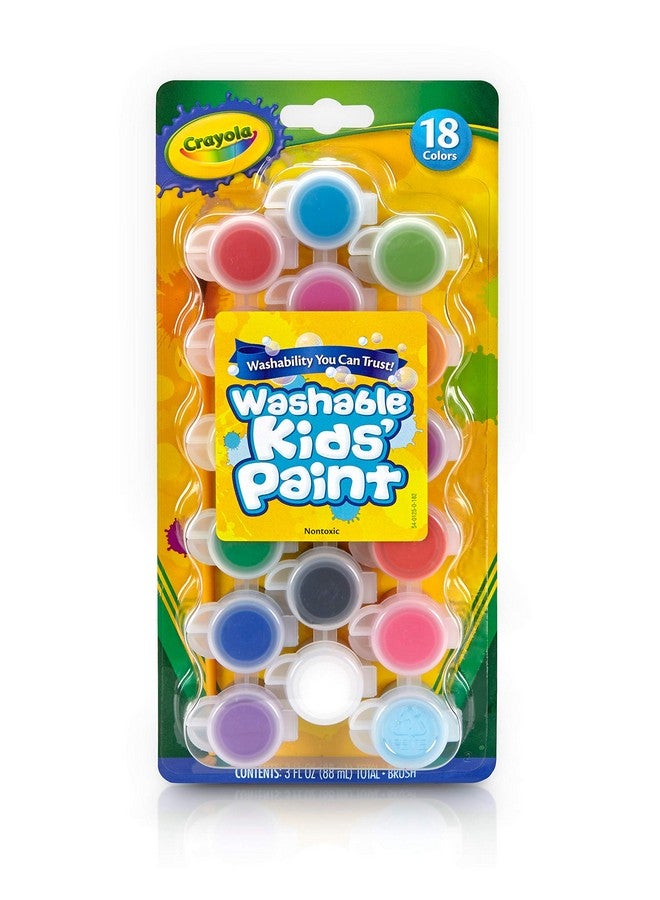 Crayola Washable Kid's Paint Pots with One Brush Classic and Bold (18 Count) - Image 1