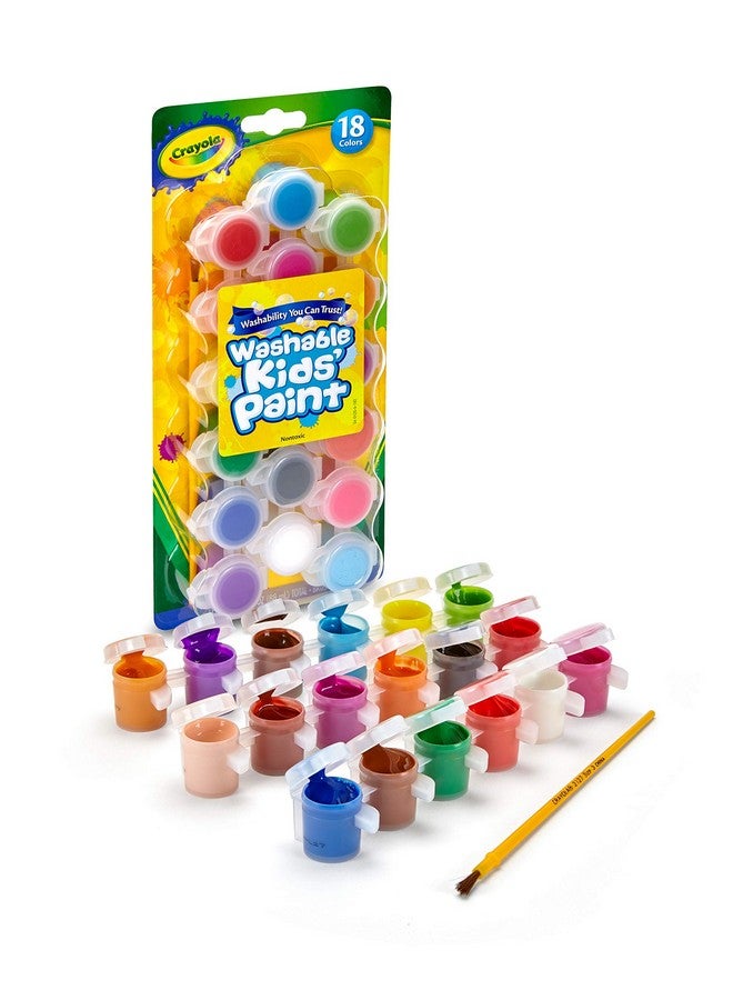 Crayola Washable Kid's Paint Pots with One Brush Classic and Bold (18 Count) - Image 4