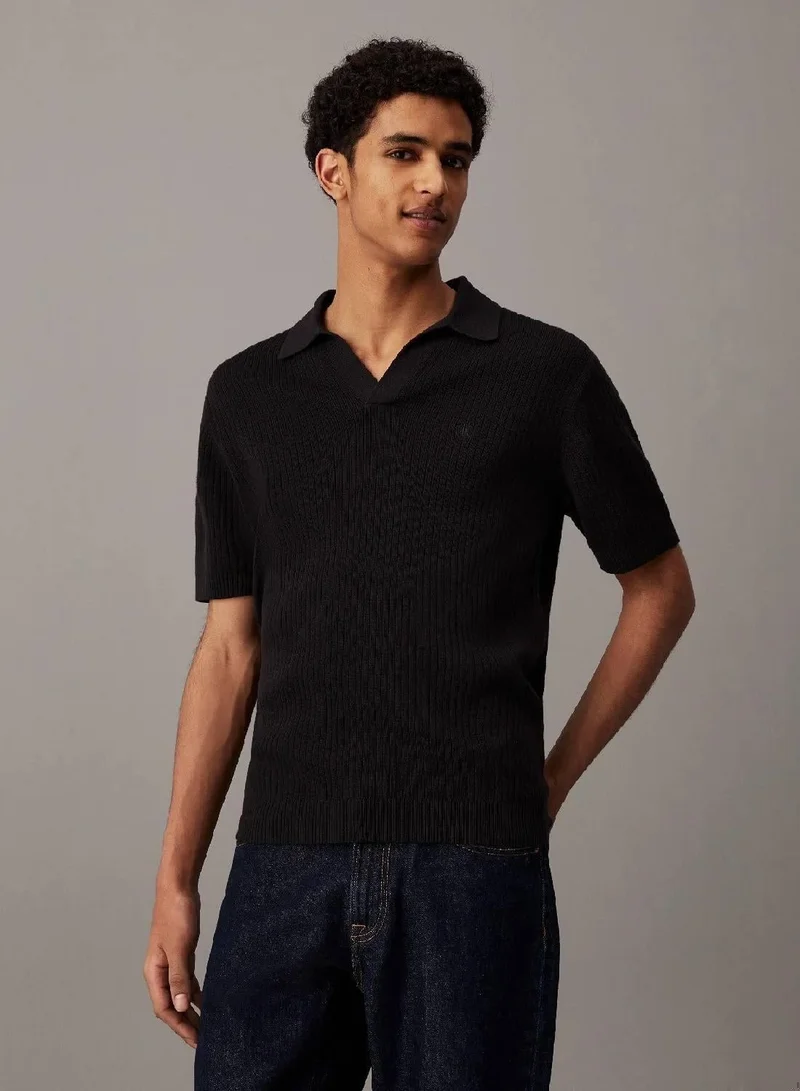Ribbed Short Sleeve Polo Jumper