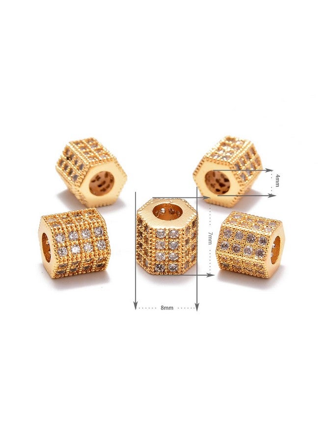 AD BEADS Zircon Pave Rhinestones Big Hole Hexagon Spacer Beads 7X8Mm 5Pcs Clear On Gold - Image 2