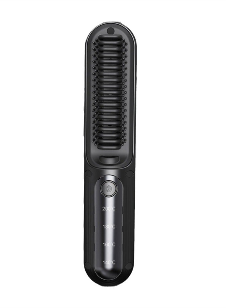 Cordless Hair Straightener Brush with 10M Negative Ions, USB C Rechargeable, 4000mAh Battery, 4 Heat Settings, Fast Heating, Perfect for Travel and Home, Black