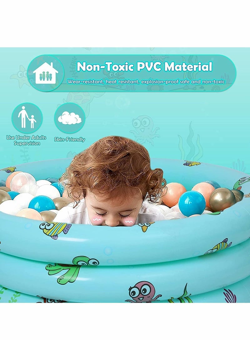 واي آند دي Paddling Pools for Kids, Inflatable Kiddie Swimming Pool Ocean Life 3 Ring with Safety Floor and Free Air Pump Family Toddlers Children Garden Outdoor Pool(100*27cm) - Image 2