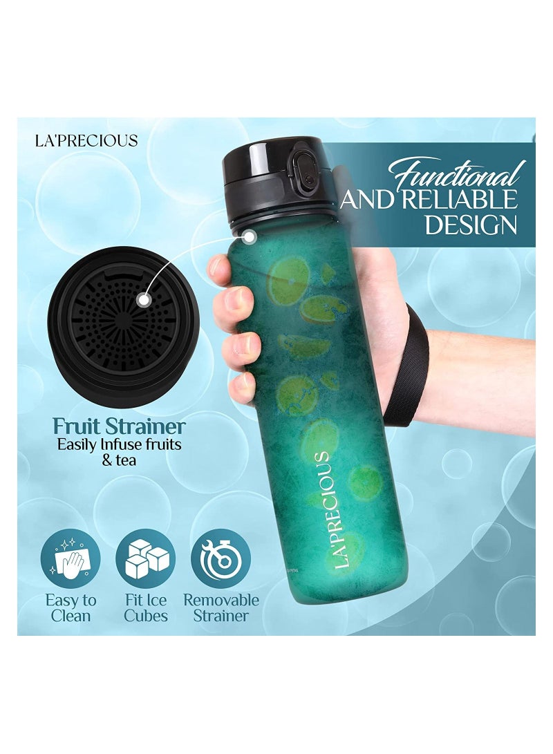 LA' PRECIOUS 1L Water Bottle for Adults and Kids - USA Tritan Material Non-Toxic BPA Free - Fast Flow - Flip Top Leak Proof Lid and One Click Open - Image 3