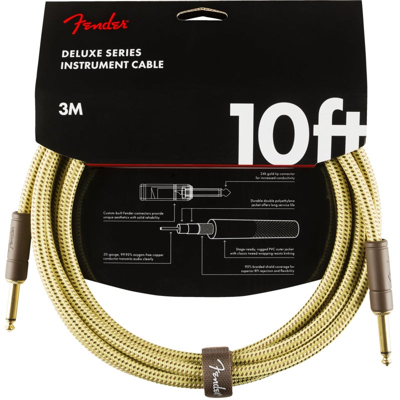 Fender Deluxe Series Instrument Cable Guitar Cable Guitar Accessories StraightStraight Tweed 10ft