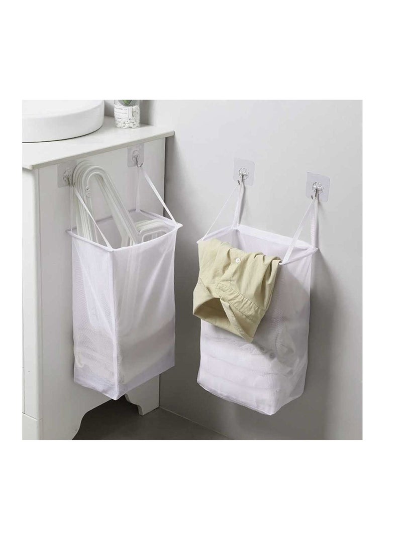1 Pack Mesh Hanging Laundry Hamper Bag, Wall-Mounted Dirty Clothes Basket, Paste, Bathroom Storage Open Case, Basket Box  Bins