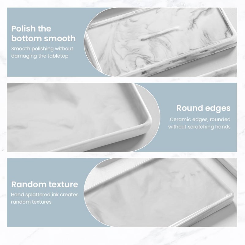 HASTHIP ® Rectangular Ceramic Vanity Tray, 23.5x9.3cm, Marble Pattern Multipurpose Organizer for Jewelry, Makeup, Perfume, Toiletries & Countertop Decor, Tray for Decoration (1 Pc) - Image 5