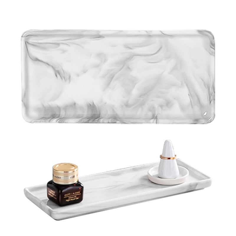 HASTHIP ® Rectangular Ceramic Vanity Tray, 23.5x9.3cm, Marble Pattern Multipurpose Organizer for Jewelry, Makeup, Perfume, Toiletries & Countertop Decor, Tray for Decoration (1 Pc) - Image 1