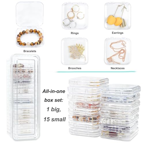 ZEXALOR Clear Travel Jewelry Organizer Box, Rectangular Plastic Storage Container with 15 Sturdy Portable Small Cases for Organizing Beads, Crafts, Earrings, Rings, Necklaces, Small Parts in Drawer - Image 2
