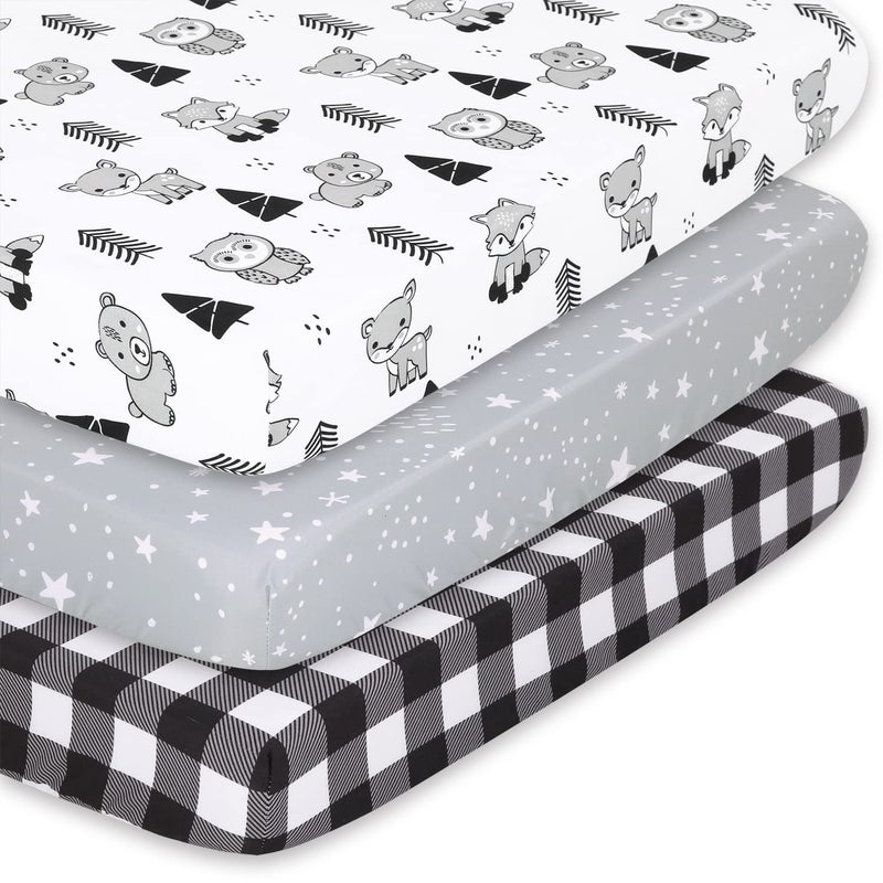 The Peanutshell 3Pack Fitted Playard Sheets  Soft  Breathable Baby Boy or Girl Mini Crib Sheets Pack N Play Mattress Fits Standard Playard Pack Play Mattresses  Woodland