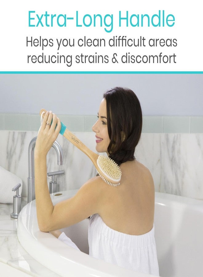 Vive Back Scrubber for Shower - Long Handle Dry Brushing Body Brush with Soft & Stiff Bristles - Exfoliating Shower Loofah & Bath Scrubber Cleaner for Women, Men, Elderly - Antiskid Grip - Image 4