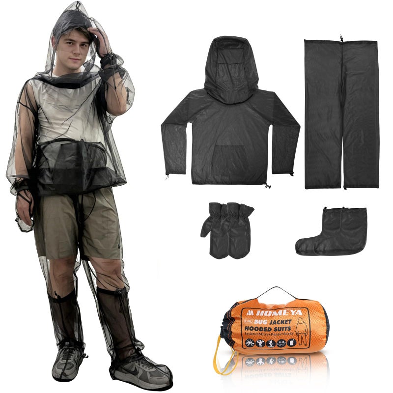HOMEYA 4-Piece Mosquito Suit L/XL for Men & Women, Full Body Bug Jacket with Zippered Hood, Pants, Gloves & Foot Covers, Ultra-Fine No-See-Um Mesh, Breathable Insect Protection for Camping Fishing Gardening - Image 2