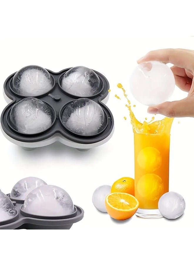 Large Ice Cube Trays - 2.5" Flexible 4 Ice Balls Maker with Leak Proof Funnel Lids, BPA Free Round Silicone Ice Cube Molds, Reusable Sphere Ice Tray for Cocktails, Drinks, Coffee, Juice