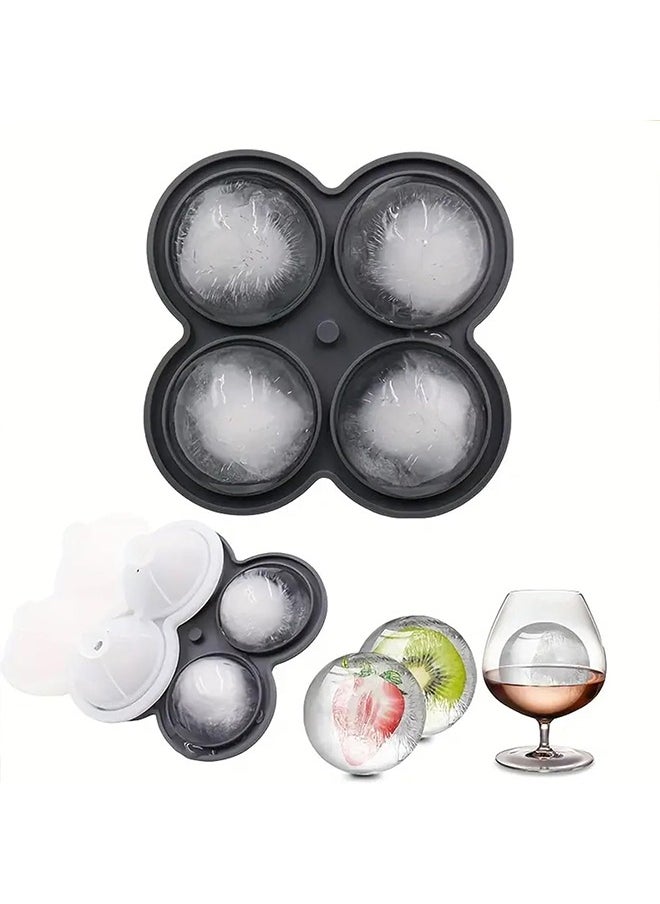 Large Ice Cube Trays - 2.5" Flexible 4 Ice Balls Maker with Leak Proof Funnel Lids, BPA Free Round Silicone Ice Cube Molds, Reusable Sphere Ice Tray for Cocktails, Drinks, Coffee, Juice