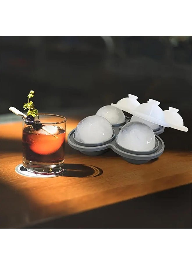 Large Ice Cube Trays - 2.5" Flexible 4 Ice Balls Maker with Leak Proof Funnel Lids, BPA Free Round Silicone Ice Cube Molds, Reusable Sphere Ice Tray for Cocktails, Drinks, Coffee, Juice