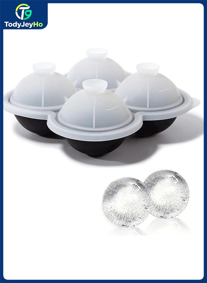 TodyJeyHo Large Ice Cube Trays - 2.5" Flexible 4 Ice Balls Maker with Leak Proof Funnel Lids, BPA Free Round Silicone Ice Cube Molds, Reusable Sphere Ice Tray for Cocktails, Drinks, Coffee, Juice - Image 1