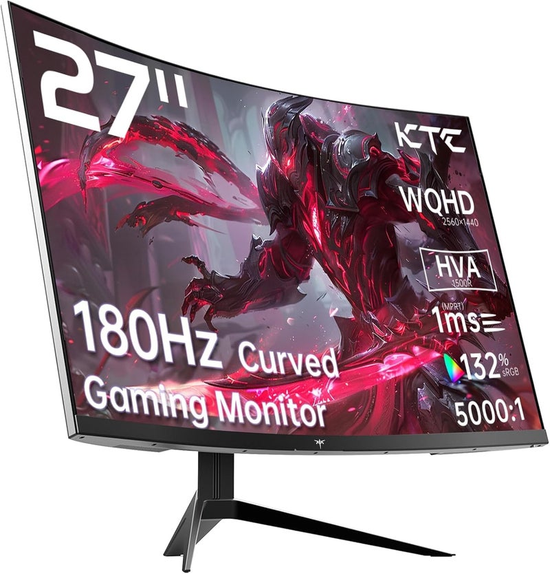 KTC 27 Inch 180Hz Curved WQHD Gaming Monitor, 2K (2560x1440P), 1500R HVA Display, FreeSync Premium, HDR, 120% sRGB, DisplayPort/HDMI/USB Vesa, for Gamers - Image 1