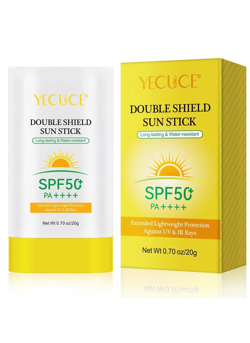 Yecuce Double Shield Sun Stick with SPF 50+ & PA++++ Invisible Sunscreen Stick Long Lasting & Water Resistant Moisturizing Fast Absorbing UV & IR Rays Protection Sunscreen Cream Stick 20G  - Image 1