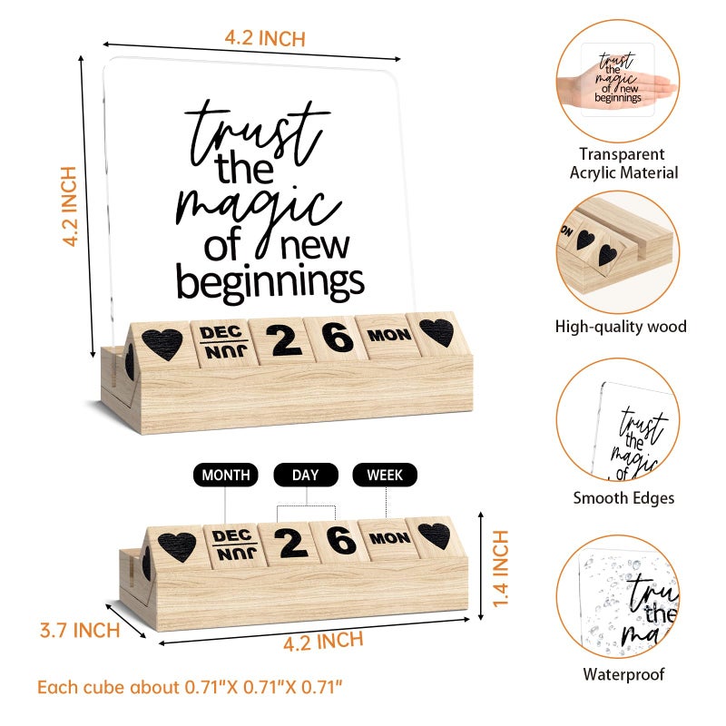 Ythuil New Beginnings Gifts - Wooden Block Calendar, Inspirationa Graduation New Job Chapter Going Away Farewell Goodbye Leaving Gifts for Coworker Teacher Friend Desk Sign Office Decor Accessories - Image 2