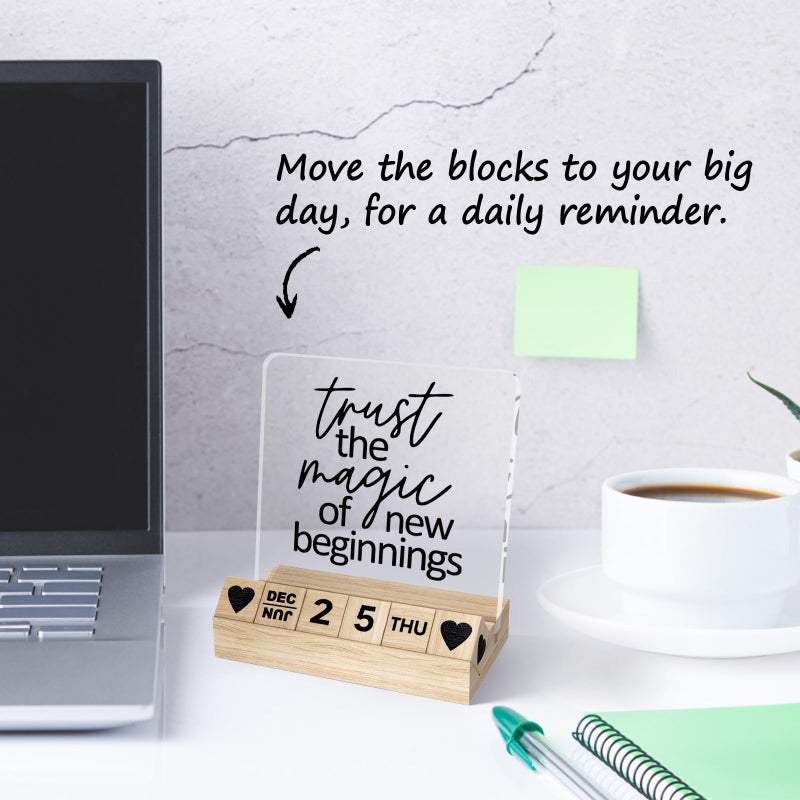 Ythuil New Beginnings Gifts - Wooden Block Calendar, Inspirationa Graduation New Job Chapter Going Away Farewell Goodbye Leaving Gifts for Coworker Teacher Friend Desk Sign Office Decor Accessories - Image 4