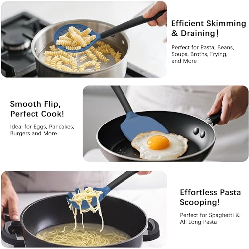 Coukre Silicone Kitchen Cooking Utensils Set with Holder – Heat-Resistant, Food-Grade Kitchen Tools, Spatula, Spoon & Gadgets for Non-Stick Pans, Dishwasher Safe (14, DarkBlue) - Image 3