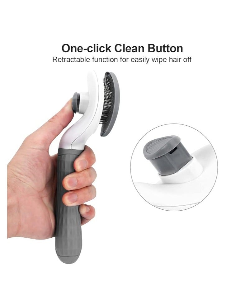 Depets Self Cleaning Slicker Brush, Dog Cat Bunny Pet Grooming Shedding Brush - Easy to Remove Loose Undercoat, Pet Massaging Tool Suitable for Pets with Long or Short Hair Gray - Image 3