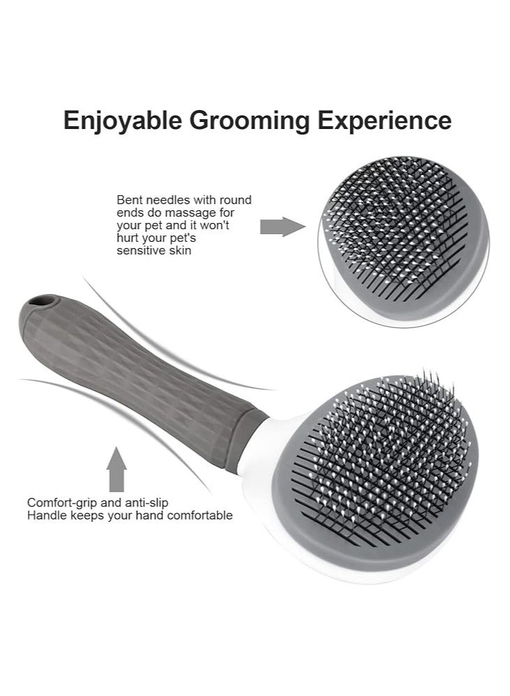 Depets Self Cleaning Slicker Brush, Dog Cat Bunny Pet Grooming Shedding Brush - Easy to Remove Loose Undercoat, Pet Massaging Tool Suitable for Pets with Long or Short Hair Gray - Image 2