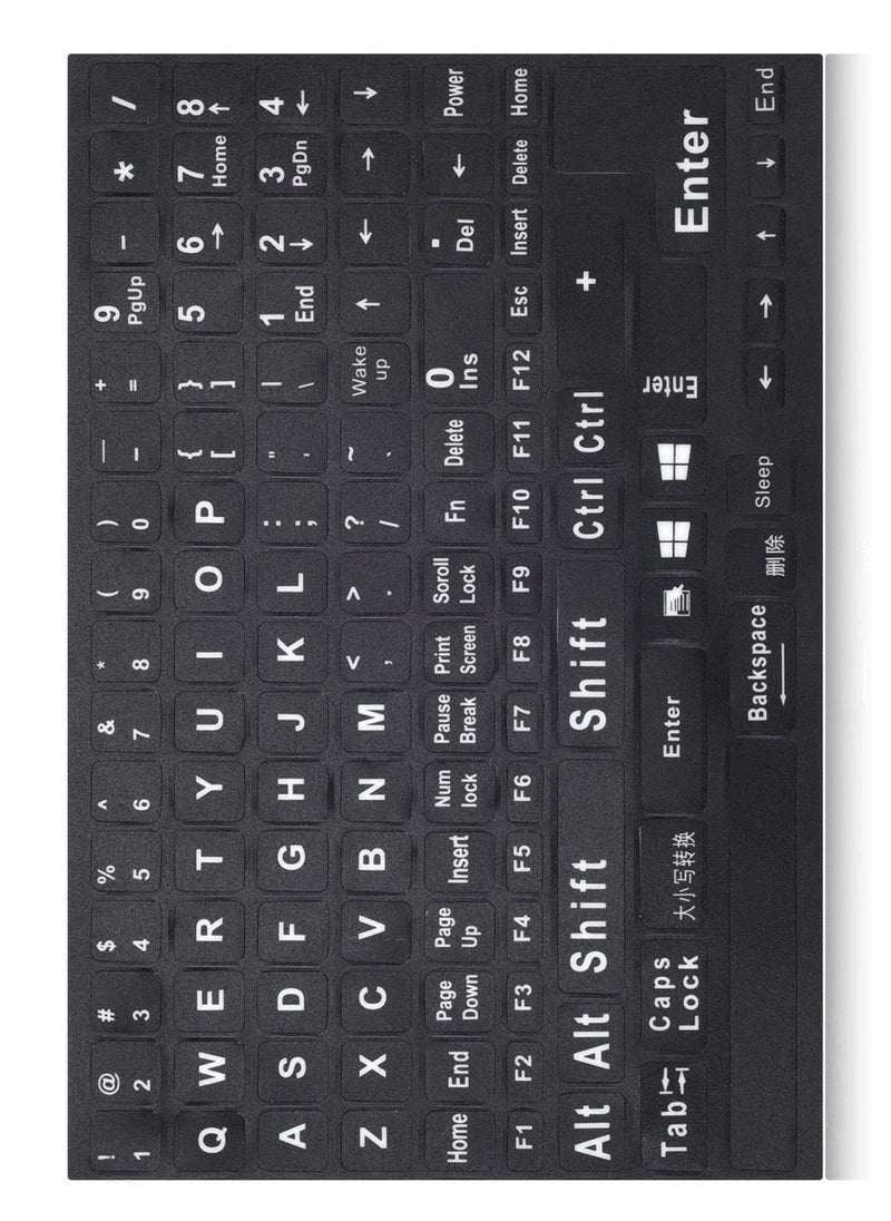 Universal Replacement English Keyboard Stickers Full Set of US Keyboard Stickers Black Background with White Lettering for Computer Laptop Notebook Desktop Keyboard