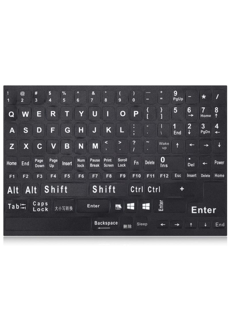 Universal Replacement English Keyboard Stickers Full Set of US Keyboard Stickers Black Background with White Lettering for Computer Laptop Notebook Desktop Keyboard