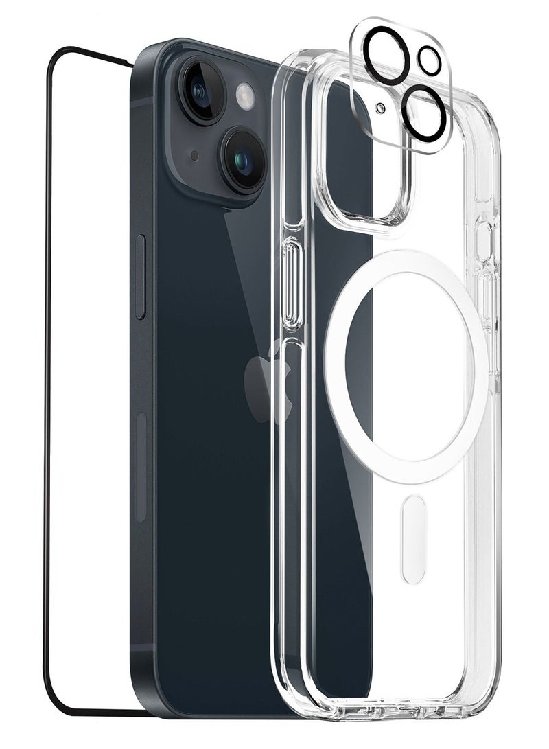 Moxedo 3 in 1 Protection Pack, Tempered Glass Screen Protector, Magnetic Clear Case and Camera Lens Protector Compatible with MagSafe Designed for iPhone 14 - Image 1