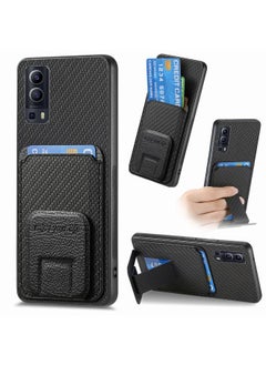 Case Cover For vivo Y72 5G Carbon Fiber Card Bag Fold Stand Phone Case Black