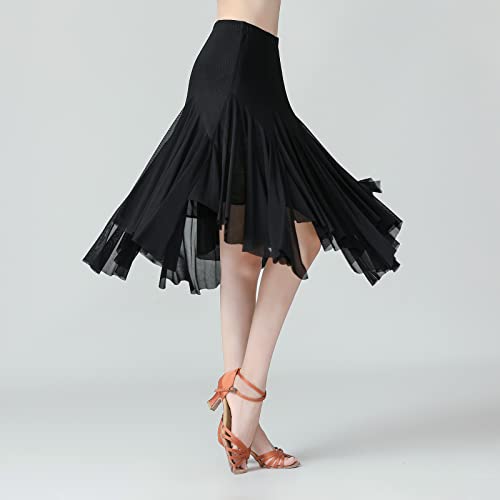 AFAVOM Ballroom Dance Skirts for Women Ballroom Dancing Irregular Long Swing Waltz Latin Salsa Belly Dance Skirts Tango Cha Cha Practice Skirt Flamenco Dress Costume for Performance Black One Size - Image 5