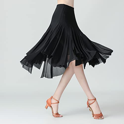 AFAVOM Ballroom Dance Skirts for Women Ballroom Dancing Irregular Long Swing Waltz Latin Salsa Belly Dance Skirts Tango Cha Cha Practice Skirt Flamenco Dress Costume for Performance Black One Size - Image 4