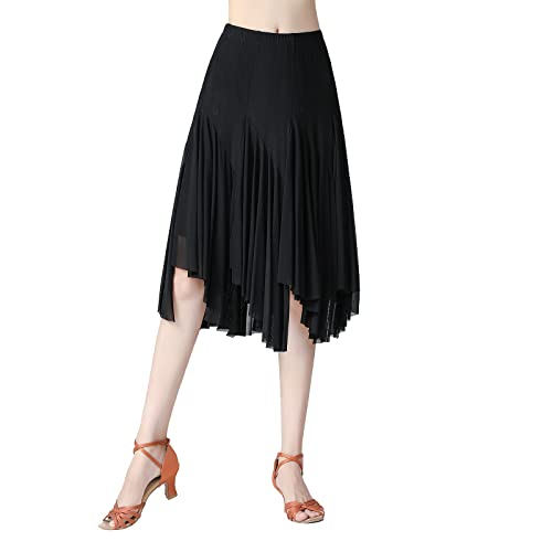 AFAVOM Ballroom Dance Skirts for Women Ballroom Dancing Irregular Long Swing Waltz Latin Salsa Belly Dance Skirts Tango Cha Cha Practice Skirt Flamenco Dress Costume for Performance Black One Size - Image 3