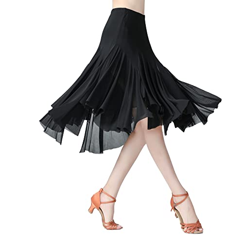 AFAVOM Ballroom Dance Skirts for Women Ballroom Dancing Irregular Long Swing Waltz Latin Salsa Belly Dance Skirts Tango Cha Cha Practice Skirt Flamenco Dress Costume for Performance Black One Size - Image 2