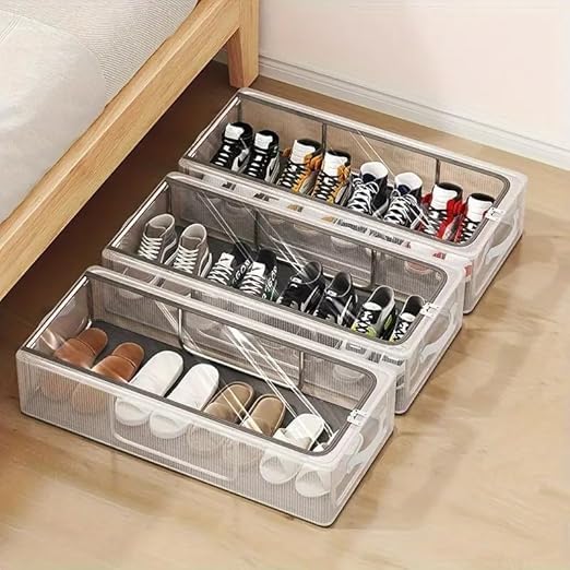 Parssufy Shoe Storage Box, Shoe Organizer for Closet, Clear Plastic Stackable Shoe Boxes, Space Saving Foldable Sneaker Shoe Rack Containers Bin Holder (1), 60 x 30 x 15 Cm - Image 2