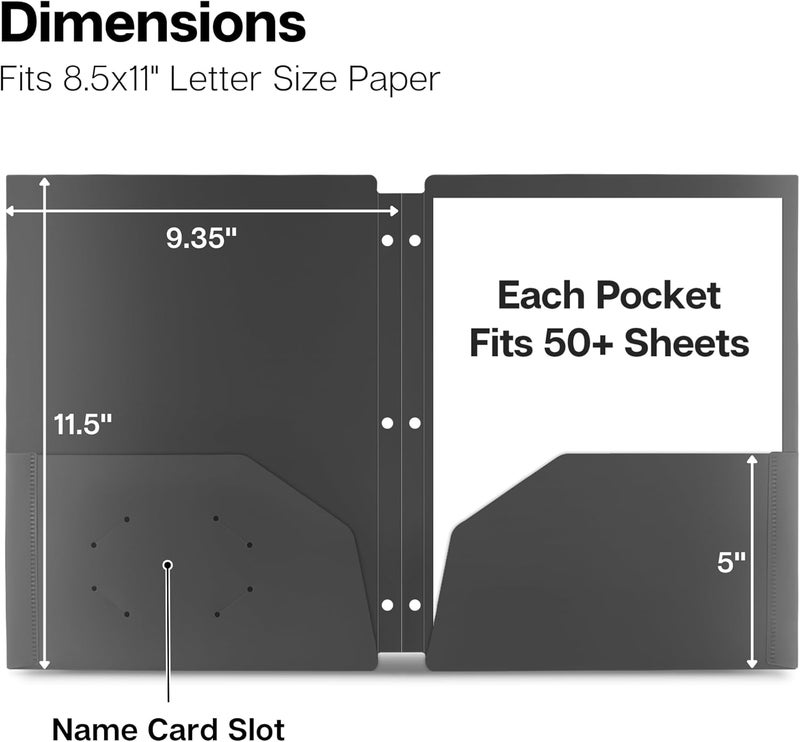 Dunwell 2-Pocket Folders with Pockets, (3-Pack, Black) 3-Hole Punched Binder Folders Colored Plastic Folders for 3 Ring Binder, Poly 2 Pocket Folders for School, Includes Labels - Image 5