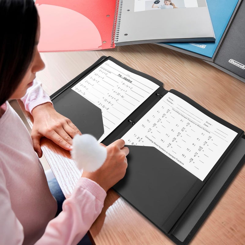 Dunwell 2-Pocket Folders with Pockets, (3-Pack, Black) 3-Hole Punched Binder Folders Colored Plastic Folders for 3 Ring Binder, Poly 2 Pocket Folders for School, Includes Labels - Image 2