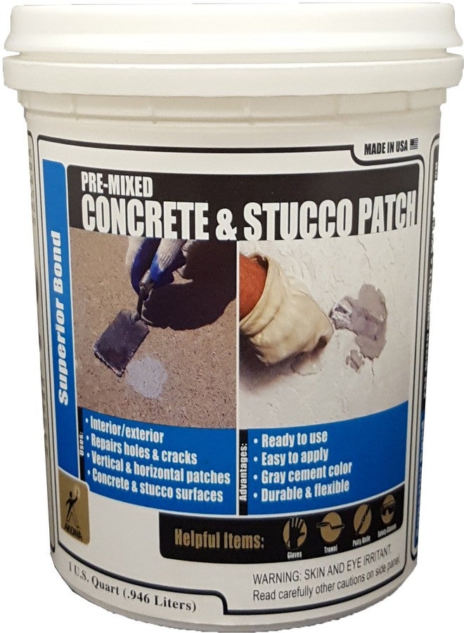Akona Pre-Mixed Concrete and Stucco Patch - Patching Material for Exterior and Interior Use, Repair Walls, Floors, Holes, Cracks, and More, Gray Paste, Ready to Use (1 Quart, 1) - Image 1