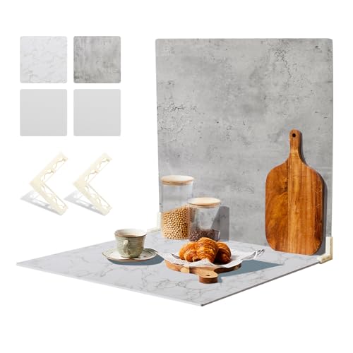 2 PCS 4 Pattern Boards Photo Backdrop for Flat Lay Food Photography Background 24x24 Inch BEIYANG MarbleLight Gray