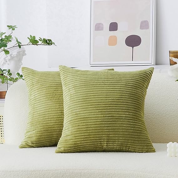 Guffaw/ Corduroy/Stripped/Luxury Cushion Covers Standard Size 16"X16" INCHES (2, Mehndi[Green]) - Image 1