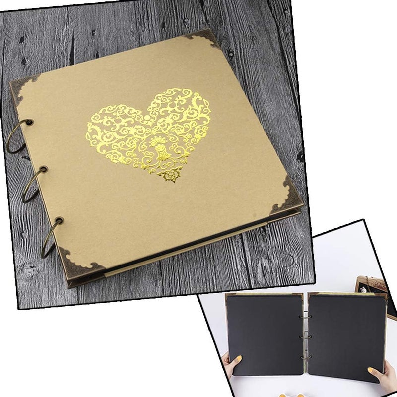 ADVcer Photo Album DIY Scrapbook, 10x10 inch 50 Pages Double Sided, Vintage Hardcover Three-Ring Binder Picture Booth with 408pcs 6 Colors Self Adhesive Photos Corners (Champagne, Gold Blocking Heart) - Image 2