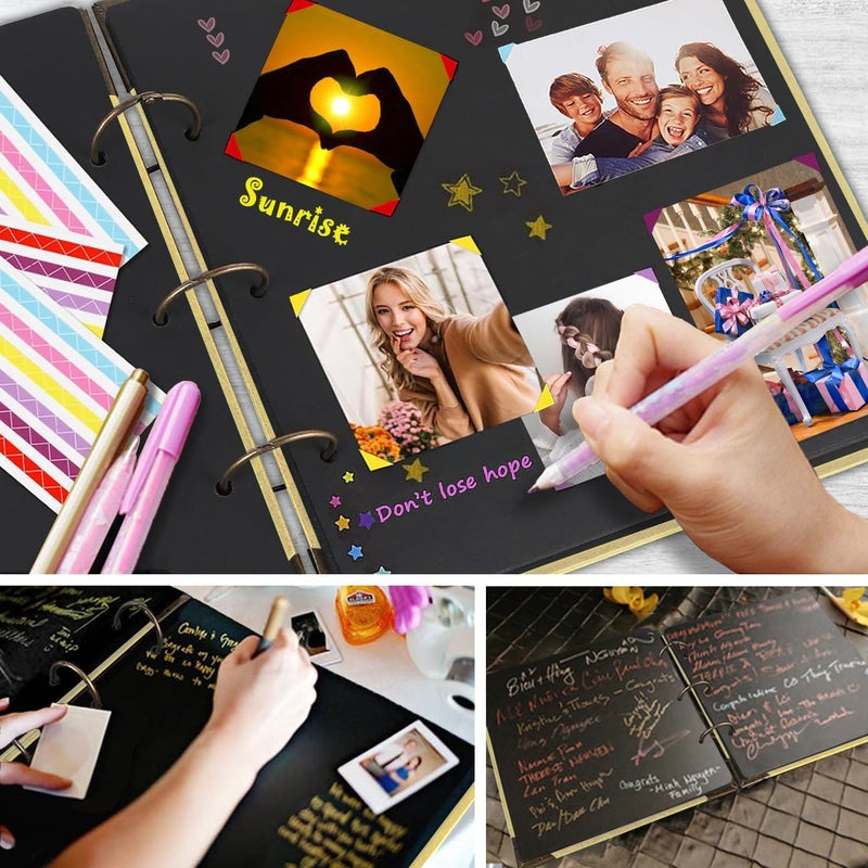 ADVcer Photo Album DIY Scrapbook, 10x10 inch 50 Pages Double Sided, Vintage Hardcover Three-Ring Binder Picture Booth with 408pcs 6 Colors Self Adhesive Photos Corners (Champagne, Gold Blocking Heart) - Image 5